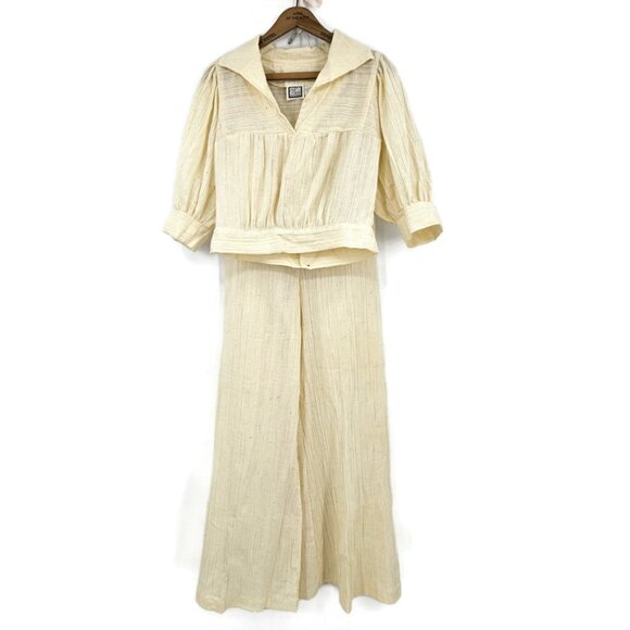 VTG Just for Joseph Magnin Cream Gauze Top and Pants Set Womens 13/11 Wide Leg - Picture 1 of 9